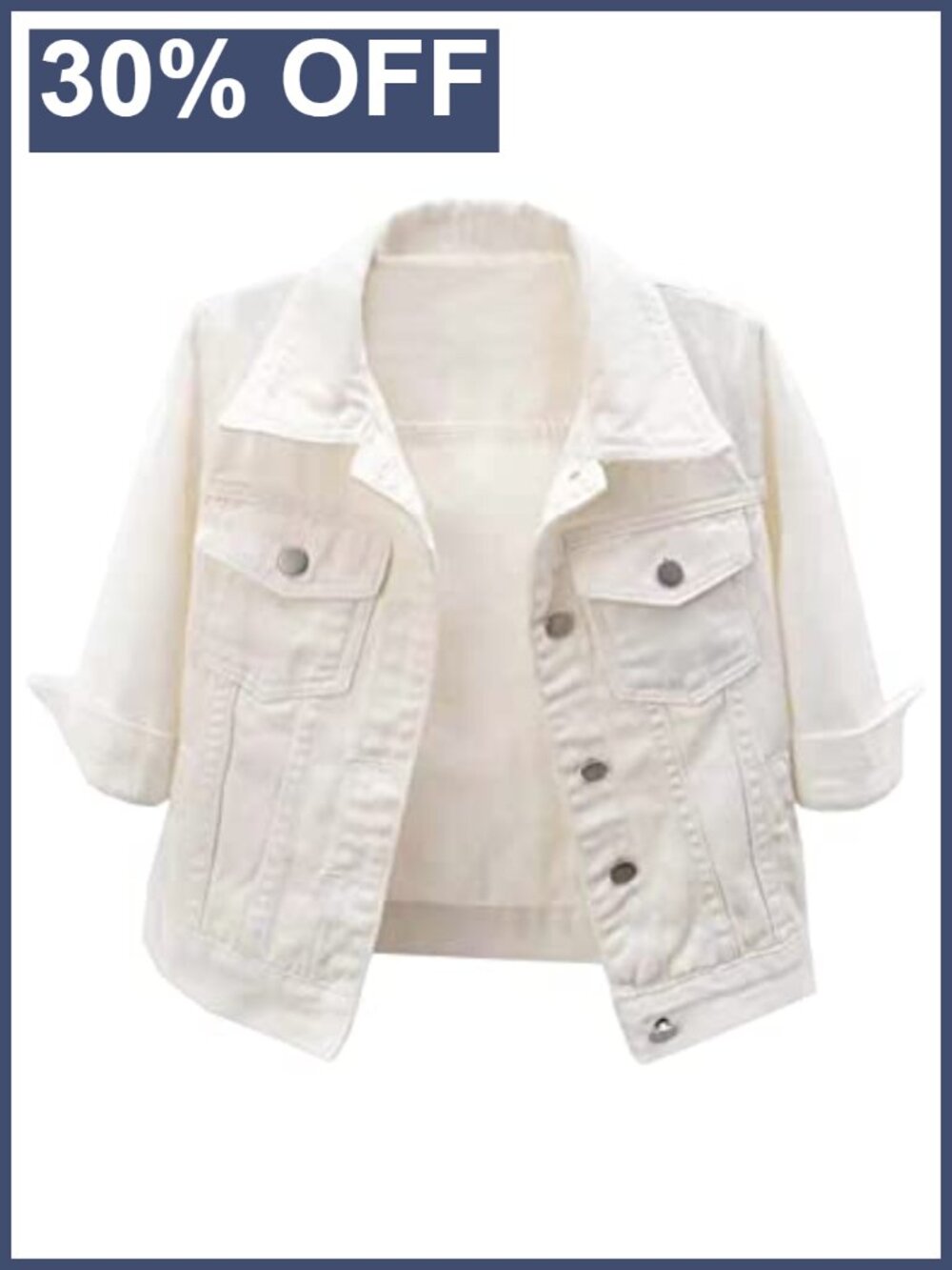 Womens Cropped Denim Jacket 3/4 Sleeve Button Down Trucker Jean Coat